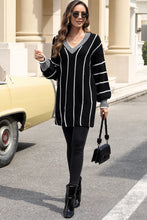 Load image into Gallery viewer, Black Colorblock Striped V Neck Knitted Loose Sweater