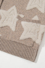 Load image into Gallery viewer, Khaki Sherpa Star Pattern Textured Sweater Cardigan with Pockets