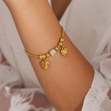 Load image into Gallery viewer, 18K Gold-Plated Rhinestone Heart Charm Bracelet