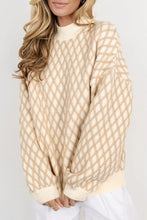Load image into Gallery viewer, Oatmeal Diamond Knit Drop Shoulder Loose Sweater
