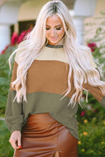 Load image into Gallery viewer, Waffle-Knit Color Block Round Neck Long Sleeve Blouse