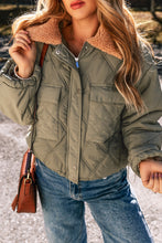 Load image into Gallery viewer, Jungle Green Teddy Collar Flap Pockets Quilted Puffer Jacket