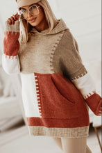 Load image into Gallery viewer, Color Block Kangaroo Pocket Hooded Sweater