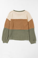 Load image into Gallery viewer, Waffle-Knit Color Block Round Neck Long Sleeve Blouse