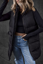 Load image into Gallery viewer, Black Windproof Longline Full Zipper Puffer Vest with Pockets