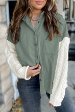Load image into Gallery viewer, Green Cable Knit Sleeve Raw Hem Shacket