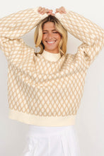 Load image into Gallery viewer, Oatmeal Diamond Knit Drop Shoulder Loose Sweater