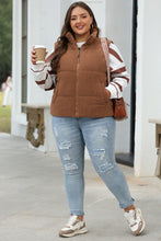 Load image into Gallery viewer, Coffee Corduroy Stand Neck Zipped Puffer Vest