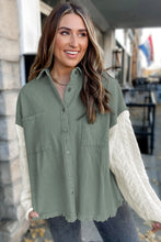 Load image into Gallery viewer, Green Cable Knit Sleeve Raw Hem Shacket