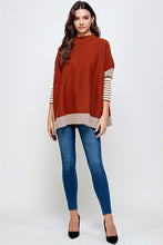 Load image into Gallery viewer, RIBBED STRIPED CAPE PONCHO SWEATER
