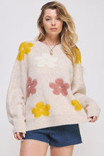 Load image into Gallery viewer, OVERSIZED LONG SLEEVE FLORAL GRAPHIC KNIT SWEATER
