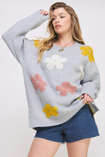 Load image into Gallery viewer, OVERSIZED LONG SLEEVE FLORAL GRAPHIC KNIT SWEATER
