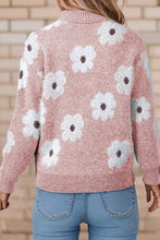 Load image into Gallery viewer, Floral Pattern Drop Shoulder Half Zip Sweater
