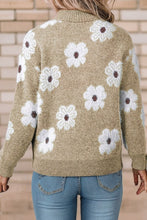 Load image into Gallery viewer, Floral Pattern Drop Shoulder Half Zip Sweater
