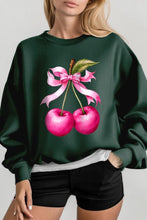 Load image into Gallery viewer, Cherry with Coquette Bow Graphic Fleece Sweatshirt
