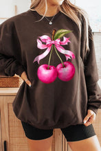 Load image into Gallery viewer, Cherry with Coquette Bow Graphic Fleece Sweatshirt
