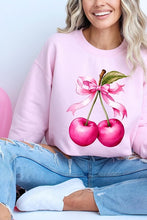 Load image into Gallery viewer, Cherry with Coquette Bow Graphic Fleece Sweatshirt
