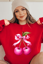 Load image into Gallery viewer, Cherry with Coquette Bow Graphic Fleece Sweatshirt
