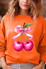 Load image into Gallery viewer, Cherry with Coquette Bow Graphic Fleece Sweatshirt
