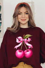 Load image into Gallery viewer, Cherry with Coquette Bow Graphic Fleece Sweatshirt
