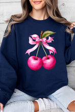 Load image into Gallery viewer, Cherry with Coquette Bow Graphic Fleece Sweatshirt
