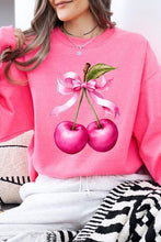 Load image into Gallery viewer, Cherry with Coquette Bow Graphic Fleece Sweatshirt
