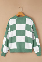 Load image into Gallery viewer, Green Checkered Bishop Sleeve Sweater
