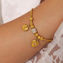 Load image into Gallery viewer, 18K Gold-Plated Rhinestone Heart Charm Bracelet

