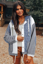 Load image into Gallery viewer, Light Blue Quilted Textured Patchwork Loose Fit Hooded Jacket
