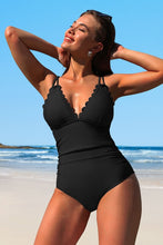 Load image into Gallery viewer, Scalloped V Neck Cut Out Monokini Swimwear
