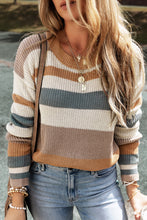 Load image into Gallery viewer, Camel Classic Round Neck Colorblock Knit Sweater
