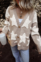 Load image into Gallery viewer, Khaki Sherpa Star Pattern Textured Sweater Cardigan with Pockets
