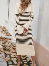 Load image into Gallery viewer, Devine Striped V-Neck Long Sleeve Sweater Dress
