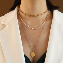 Load image into Gallery viewer, Synthetic Pearl Titanium Steel Three-Layered Necklace
