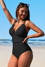 Load image into Gallery viewer, Scalloped V Neck Cut Out Monokini Swimwear
