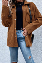 Load image into Gallery viewer, Brown Textured Flap Pocket Drop Shoulder Shacket
