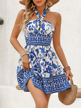 Load image into Gallery viewer, Cutout Printed Halter Neck Mini Dress
