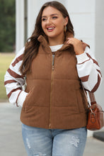 Load image into Gallery viewer, Coffee Corduroy Stand Neck Zipped Puffer Vest
