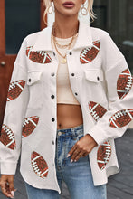 Load image into Gallery viewer, Beige Bubble Gum Texture Sequined Rugby Football Shacket
