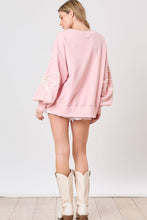 Load image into Gallery viewer, Light Pink Bow Thread Embroidery Ribbed Edge Sweatshirt
