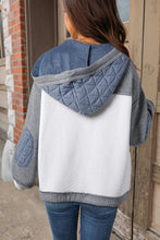 Load image into Gallery viewer, Light Blue Quilted Textured Patchwork Loose Fit Hooded Jacket
