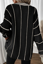 Load image into Gallery viewer, Black Colorblock Striped V Neck Knitted Loose Sweater
