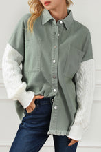 Load image into Gallery viewer, Green Cable Knit Sleeve Raw Hem Shacket
