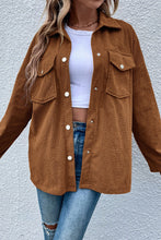 Load image into Gallery viewer, Brown Textured Flap Pocket Drop Shoulder Shacket
