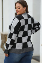 Load image into Gallery viewer, Black Checkered Drop Shoulder Buttoned V Neck Cardigan
