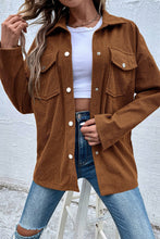 Load image into Gallery viewer, Brown Textured Flap Pocket Drop Shoulder Shacket
