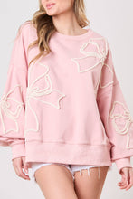 Load image into Gallery viewer, Light Pink Bow Thread Embroidery Ribbed Edge Sweatshirt
