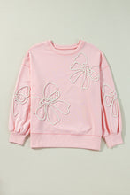 Load image into Gallery viewer, Light Pink Bow Thread Embroidery Ribbed Edge Sweatshirt
