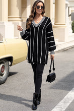 Load image into Gallery viewer, Black Colorblock Striped V Neck Knitted Loose Sweater
