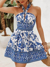 Load image into Gallery viewer, Cutout Printed Halter Neck Mini Dress
